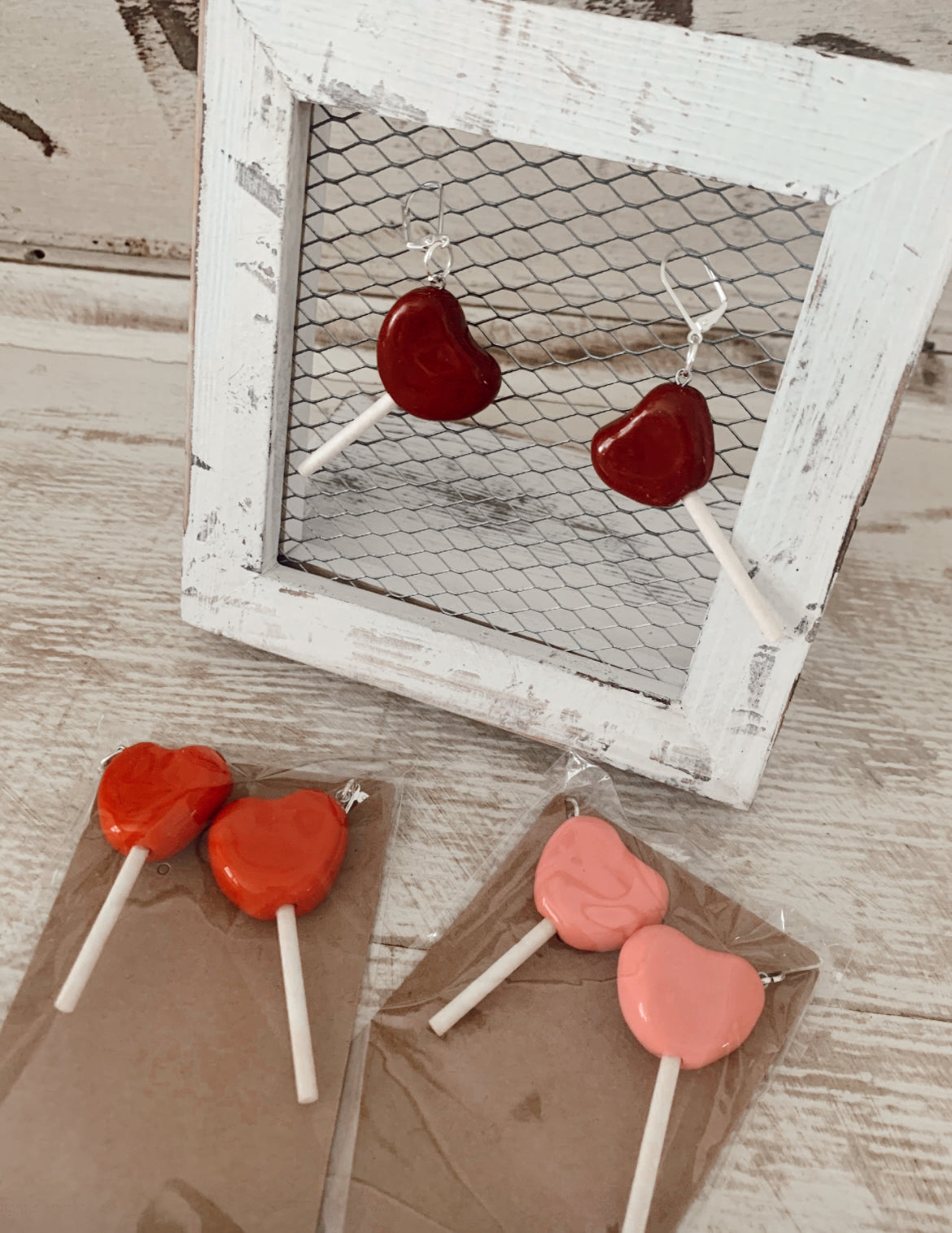 Handmade Clay Heart Earrings